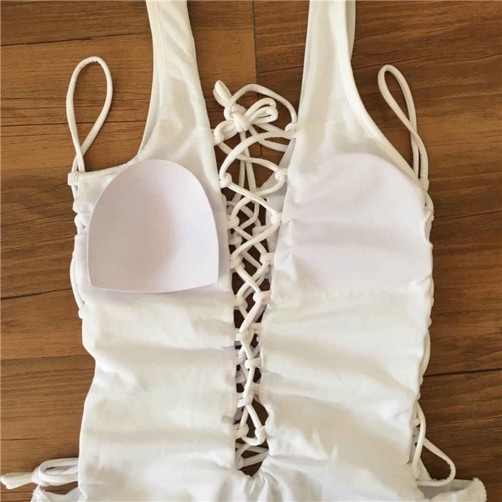 New! White Lace Up One Piece Bathing Swim Suit - Picture 10 of 15